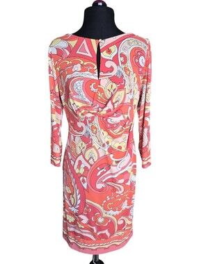 Donna Morgan Coral Paisley Twist-Front Long Sleeve Shift Dress Size 8 Cocktail